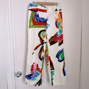 Dolce & Gabbana Women’s Pants, Sz 46 IT (US 10), cotton, white w/ paint design